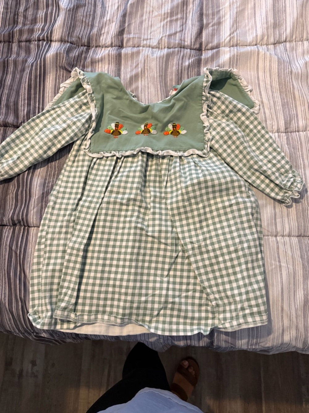 Green Gingham Ruffle-Trim Girls' Formal Dress